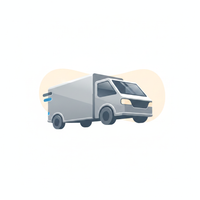 Stylized illustration of a delivery truck icon, white with subtle blue and cream accents, for a service promo banner.